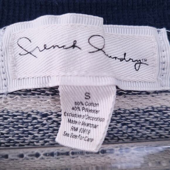 French Laundry Stripe Pullover Shirt Small Blue Drawstring Neck Top Casual - Picture 4 of 5